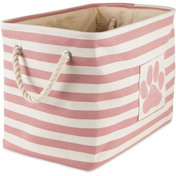 Pet Storage Collection Striped Paw Patch Bin, Small Rectangle, Rose - Picture 2 of 7